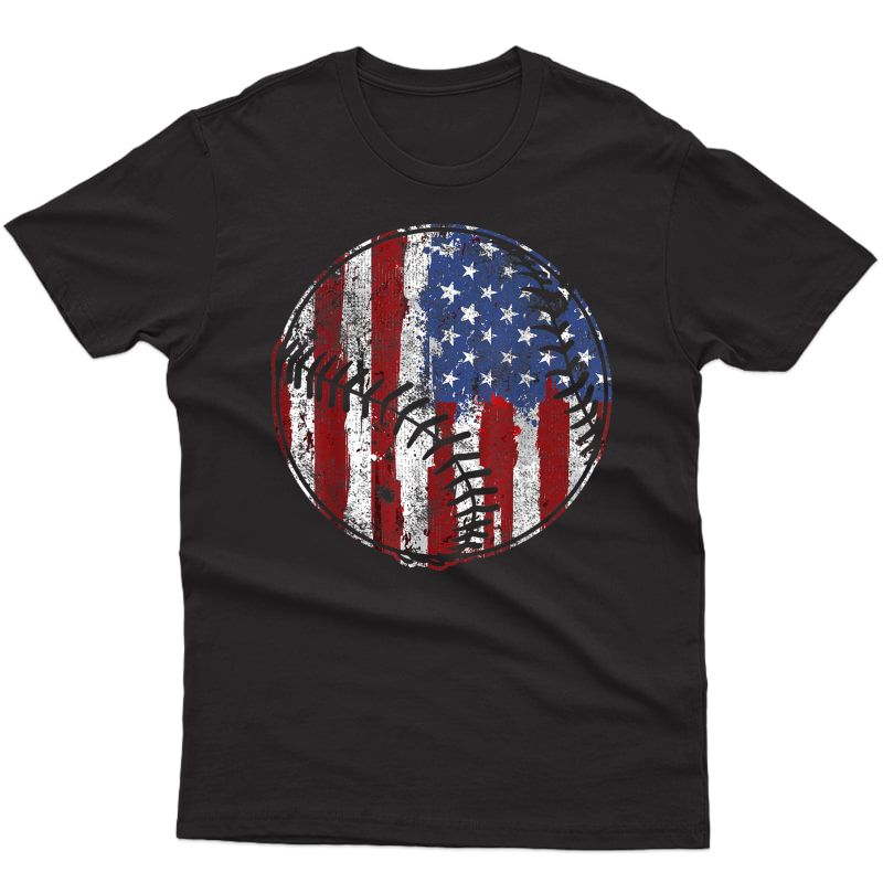 Baseball Player Usa American Flag 4th Of July Gift T-shirt