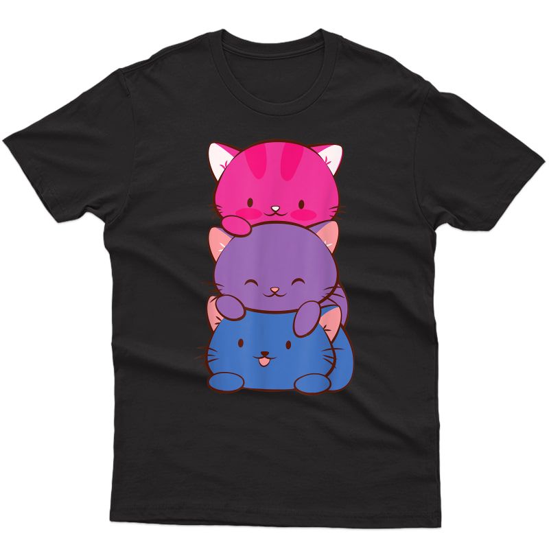 Bisexual Pride Kawaii Kitty Cat Stack Anime T-shirt
