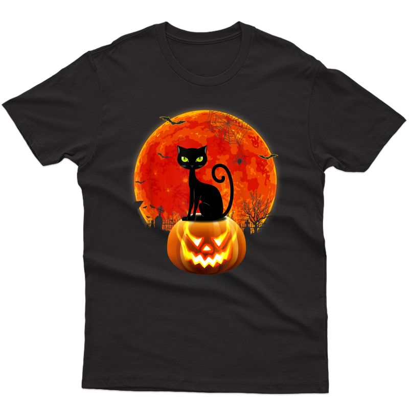 Black Cat Pumpkin Moon Halloween Costume Funny T-shirt