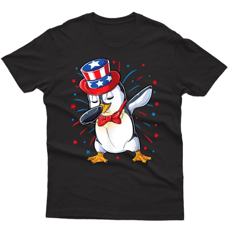 Dabbing Penguin 4th Of July T Shirt Usa American Flag T-shirt