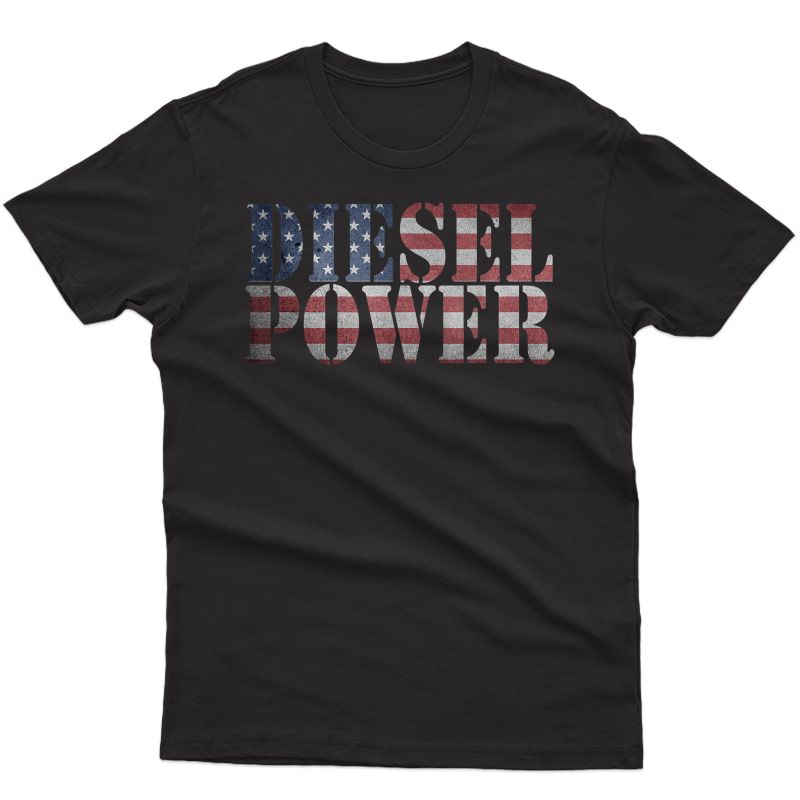 Diesel Power American Flag T-shirt - Truck Mechanic Gift