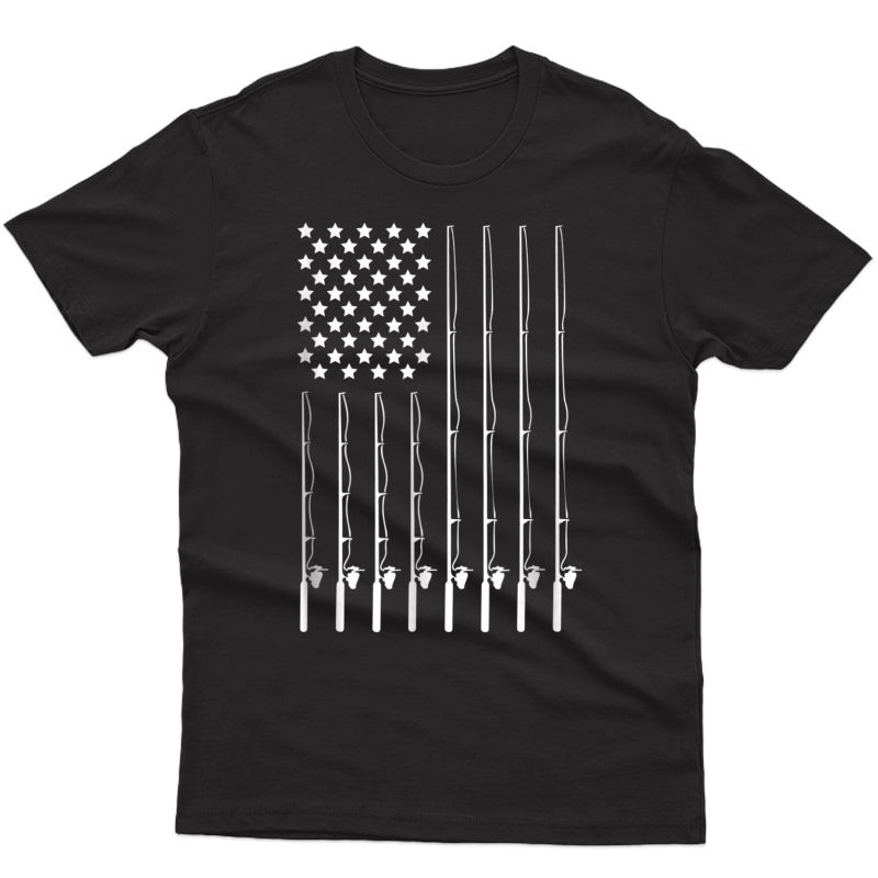 Fishing Pole American Flag Patriotic Outdoorsman T-shirt