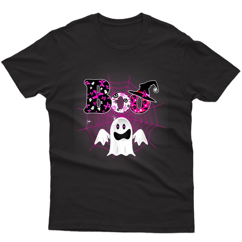 Funny Boo Breast Cancer Awareness Ghost Halloween Ribbon T-shirt