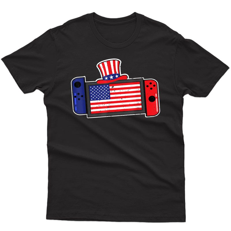 Funny Video Game 4th Of July Gamer American Flag T-shirt