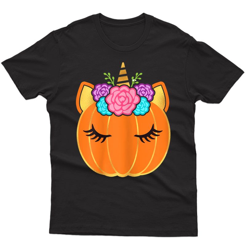 Halloween Unicorn Pumpkin Thanksgiving Cute Gift Teen Girls T-shirt
