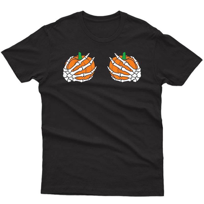Halloween Boob Pumpkin Skeleton Hand T-shirt