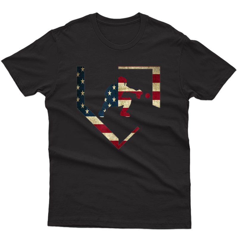 High School Baseball Cat Gear American Flag Gift Sports T-shirt