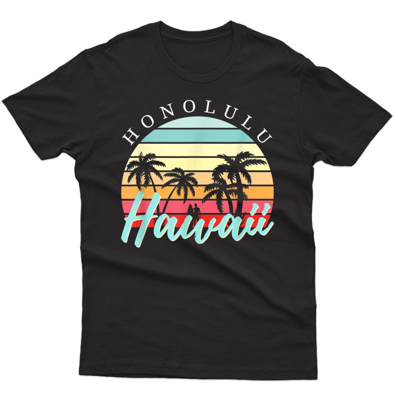 Honolulu Hawaii Sunset Surfing Retro Vintage T-shirt