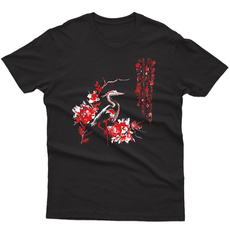 Japanese Art Crane Bird Garden Stylish Design T-shirt