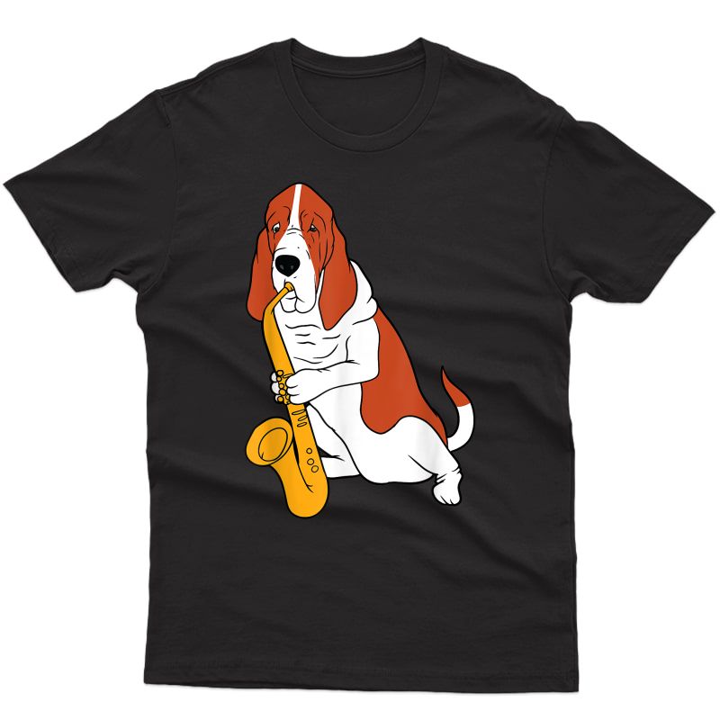 Jazz Dog Saxophone Funny Puppy Musician Cute Animal Playing T-shirt