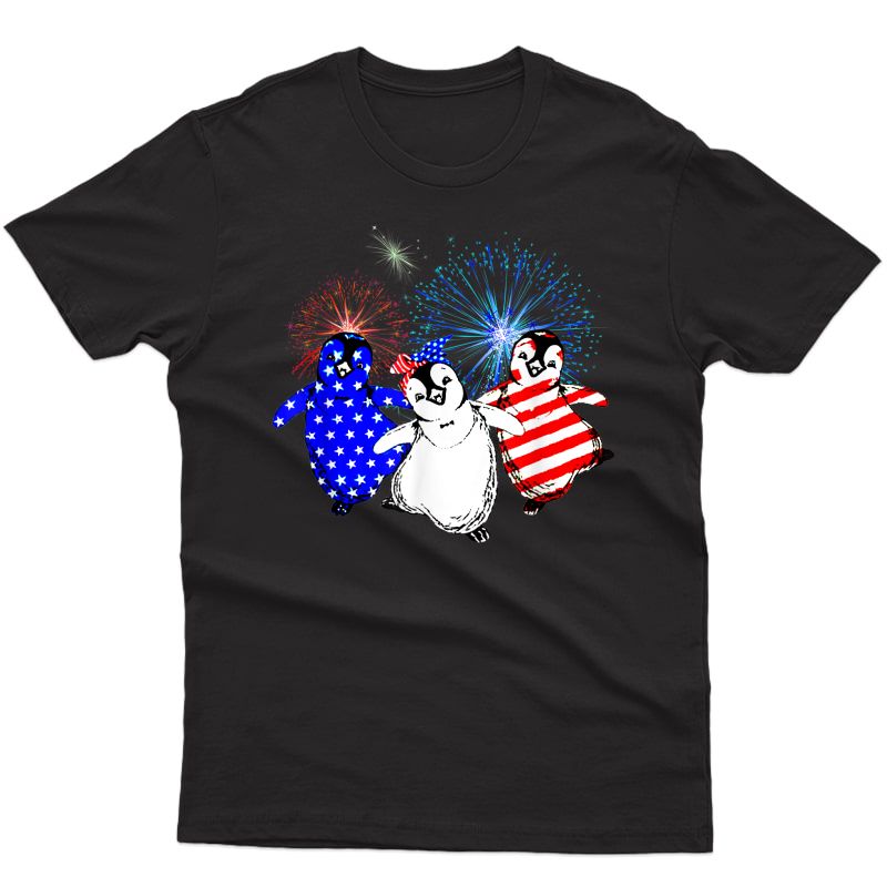 July 4th Penguin Tshirt American Flag Usa Fourth Cute T