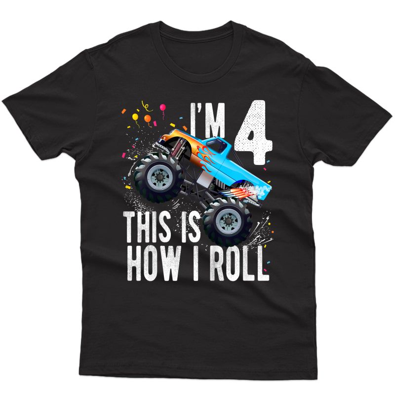  4 Year Old Shirt 4th Birthday Boy Monster Truck Car T Shirt