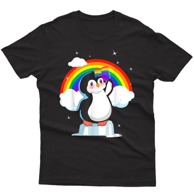 Lgbt Pride Cute Penguin With Rainbow Flag For Bird Lovers T-shirt