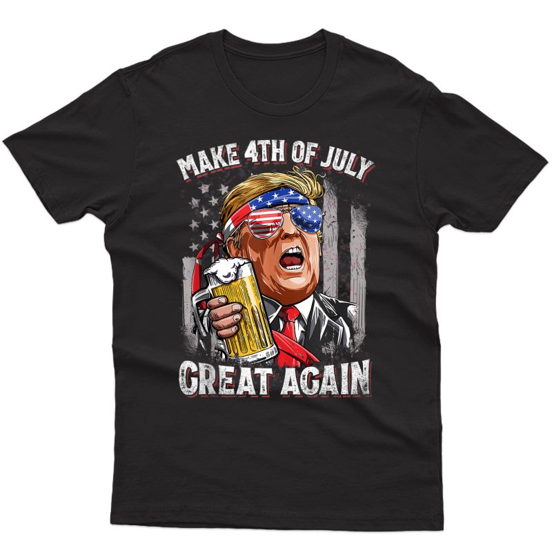 Make 4th Of July Great Again Funny Trump Drinking Beer Tank Top Shirts