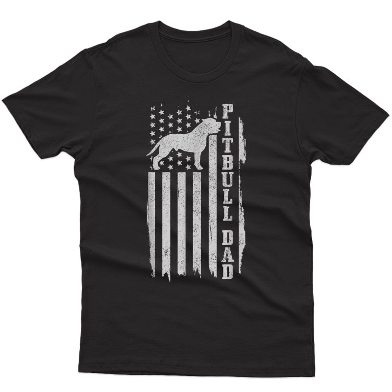 S Pitbull Dad Vintage American Flag Patriotic Pitbull Dog T-shirt
