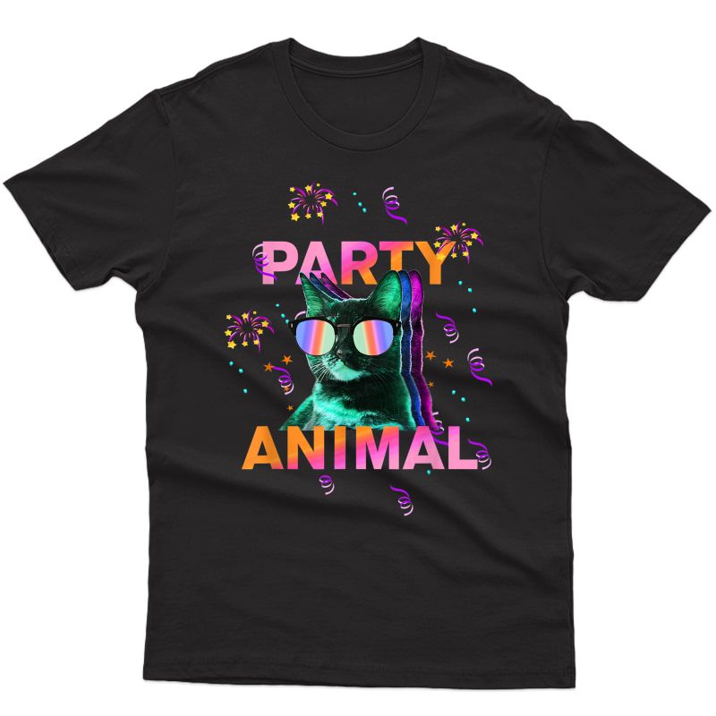 Party Cat: Party Animal Colorful Graphic T-shirt