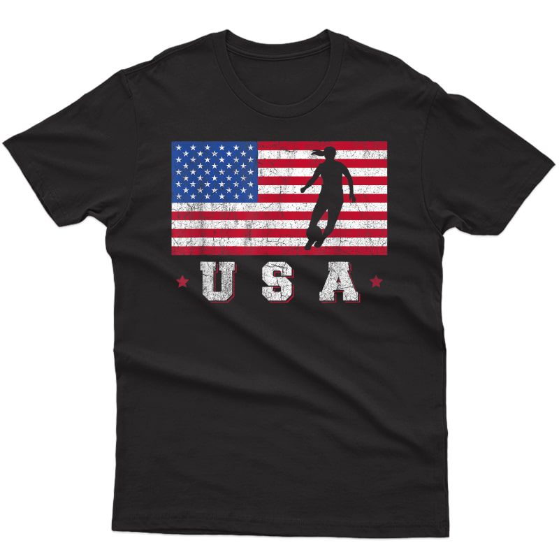 Patriotic Sports Gift Usa American Flag Girls Soccer T-shirt