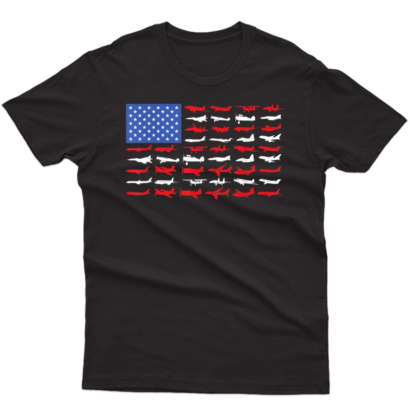 Pilot Airplane American Flag Plane Aviation T-shirt