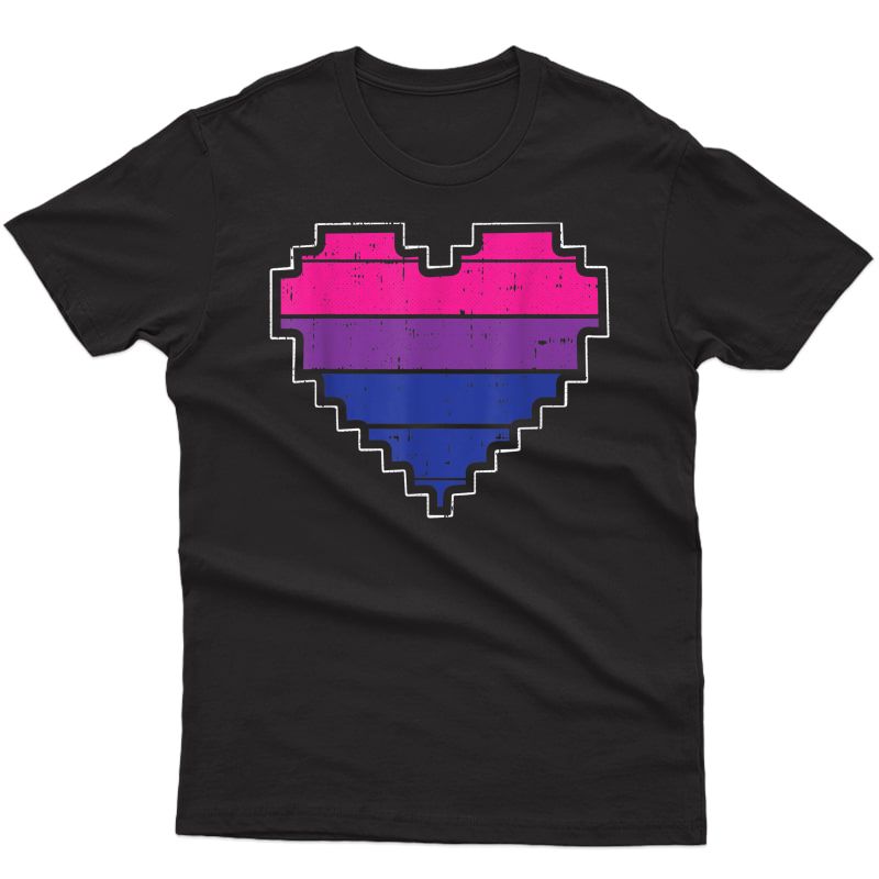 Pixel Heart Bi-sexual Pride Retro Gaming Lgbtq Ally Gamer T-shirt