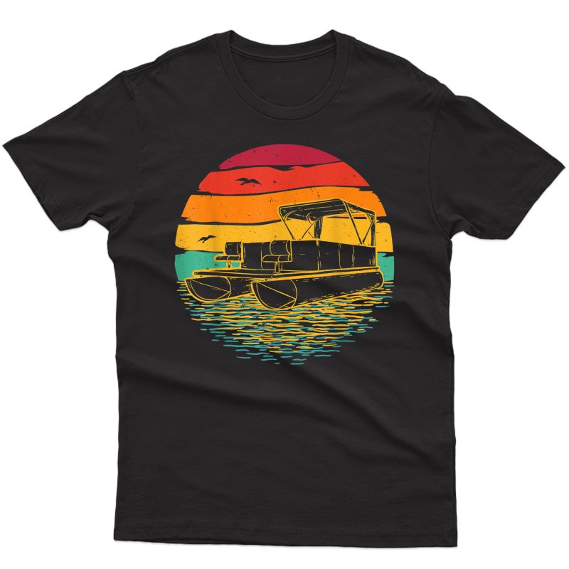 Pontoon Vintage Boat Silhouette Funny Sunset Boating Sailing T-shirt