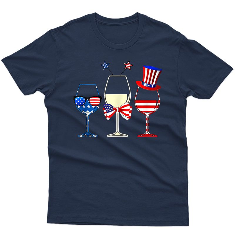 Red Blue Wine Glasses American Flag 4th Of July Tank Top Shirts