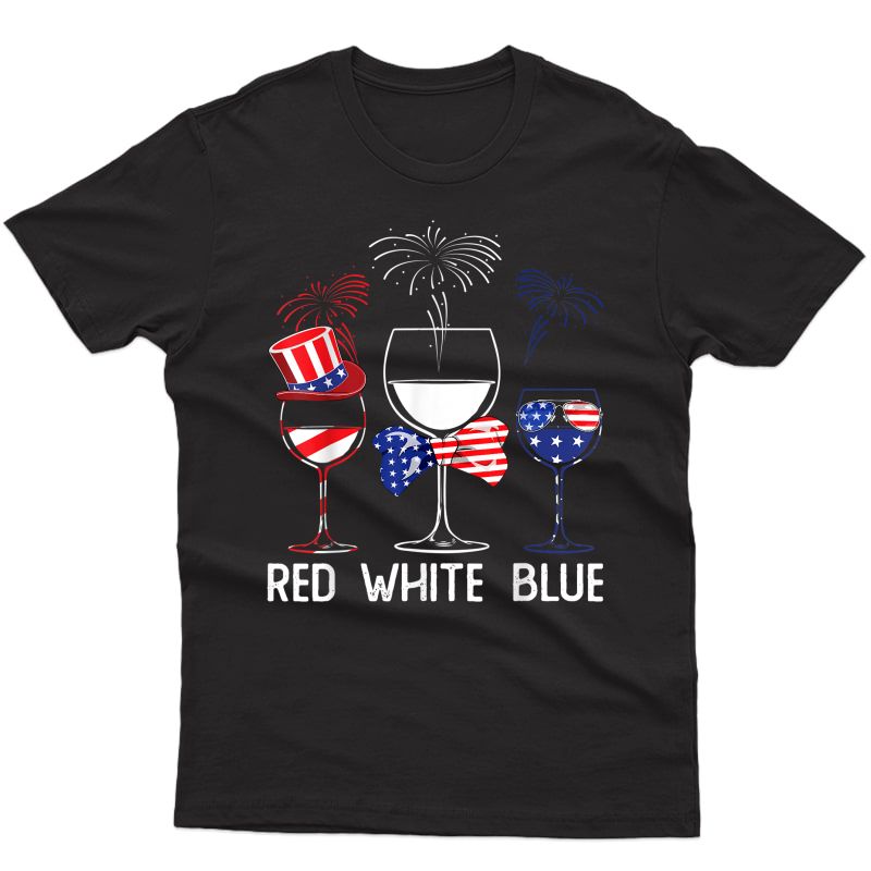 Red Blue Wine Glasses Shirt Us Flag 4th Of July Gift