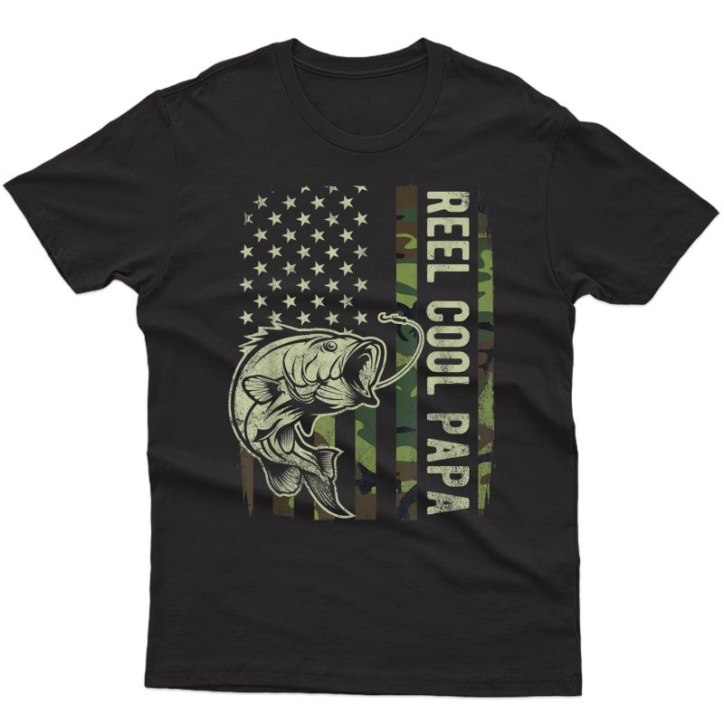 Reel Cool Papa Camouflage American Flag Fathers Day T-shirt