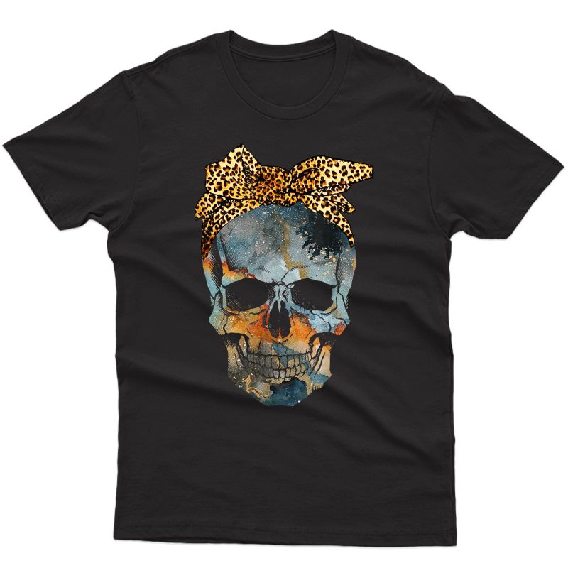Skull Bow Leopard Vintage Retro Funny Halloween Gifts T-shirt