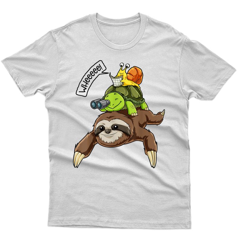 Sloth Turtle Snail T Shirt Piggyback Running Riding Team Tee