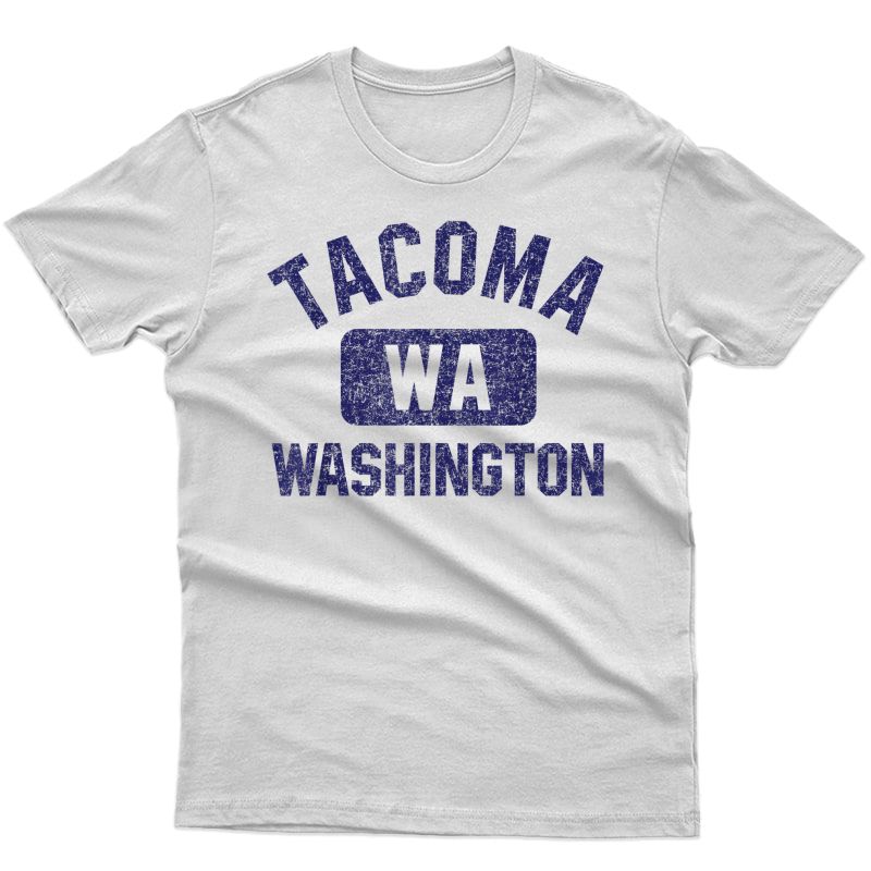 Tacoma Wa Gym Style Distressed Navy Blue Print T-shirt
