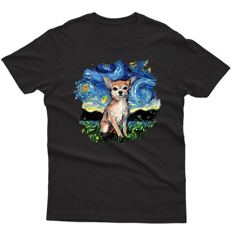 Tan Chihuahua Starry Night Impressionist Dog Art By Aja T-shirt