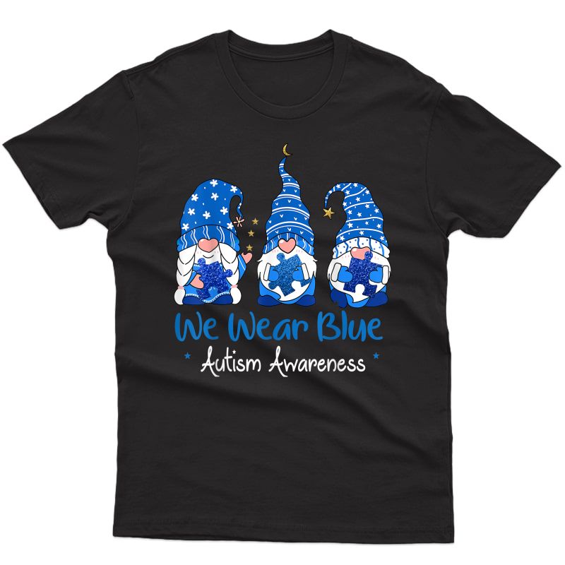 Three Gnomes Holding Blue Puzzle Autism Awareness T-shirt