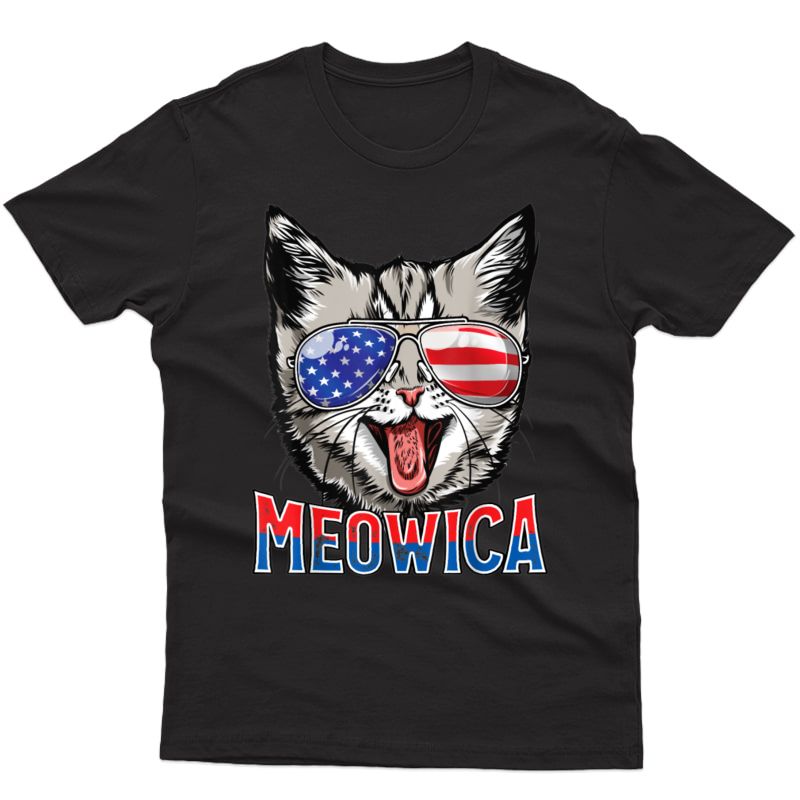 Vintage Meowica 4th Of July Shirt Retro Cat Patriotic Gift T