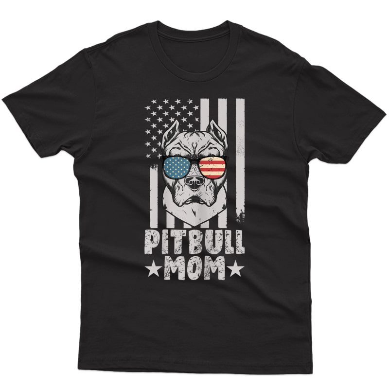  Pitbull Mom American Usa Flag | Pitbull Dog Lovers T-shirt